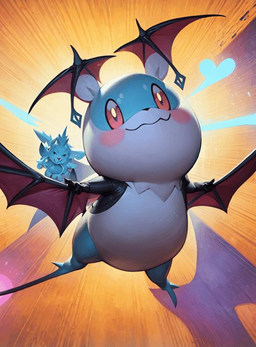 bat, puppy, dragon, heart, spark