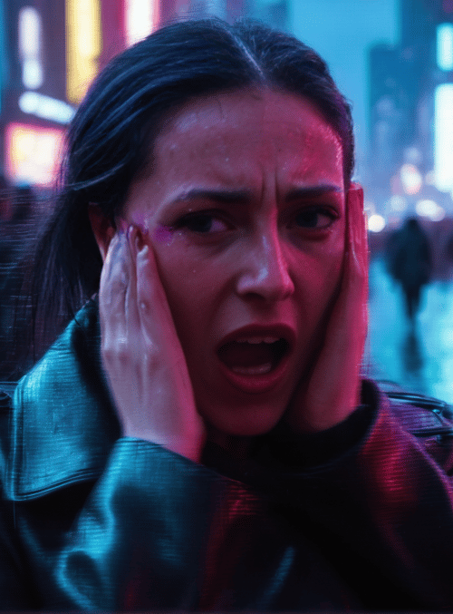 woman, city, crowd