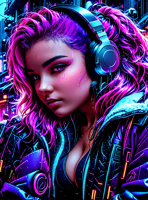 woman, cyberpunk, headphones