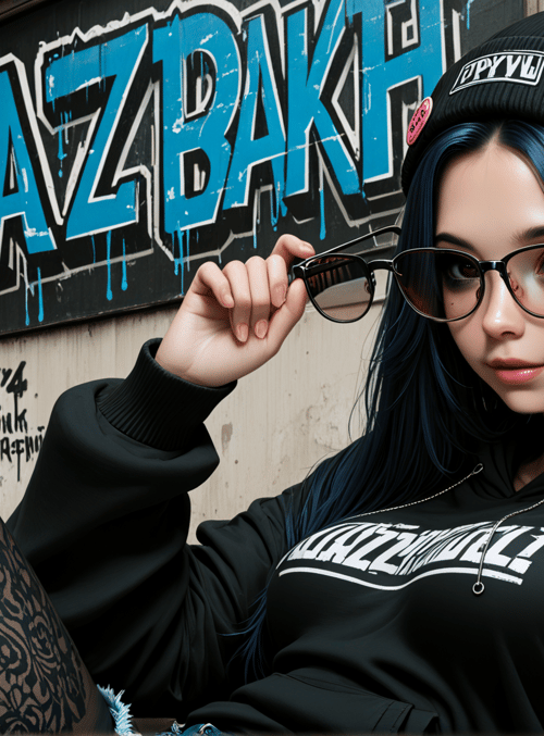 girl, hoodie, beanie, glasses, tights, graffiti, urban, art