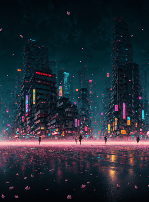 city, cherry blossoms, people