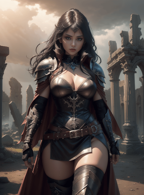 warrior, woman, ruins