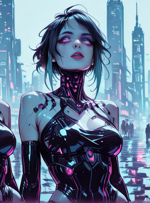 cyborg, women, city