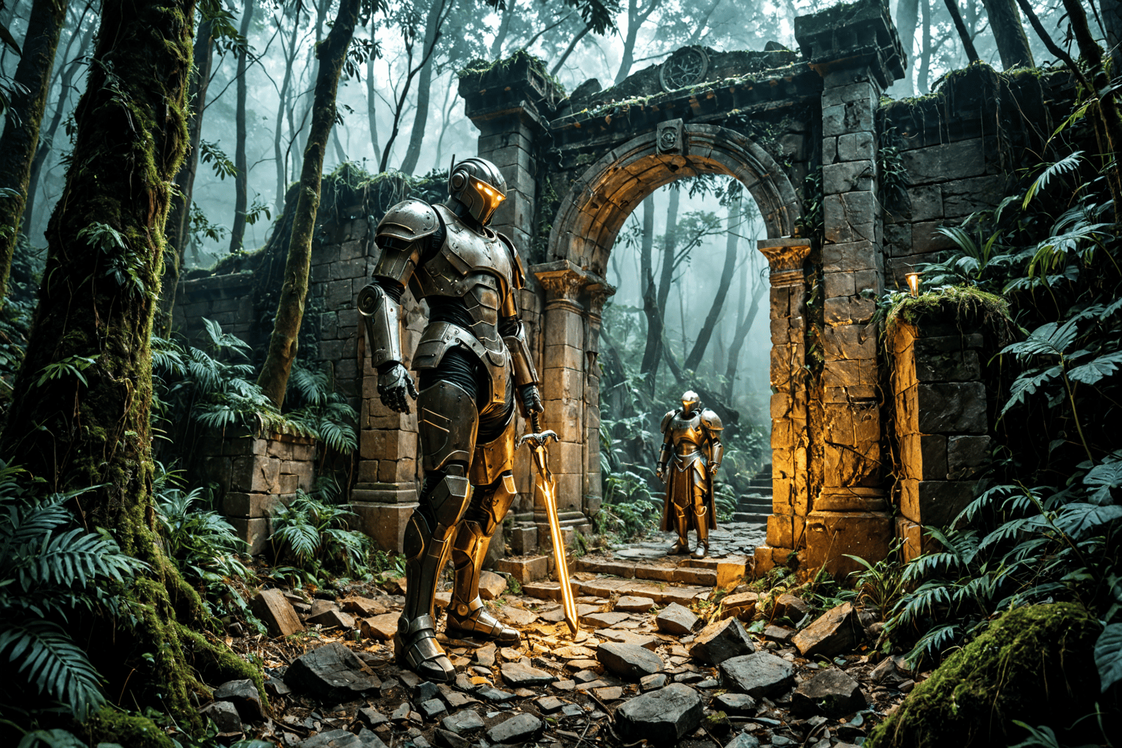 AI generated wallpaper featuring armor, soldier, forest