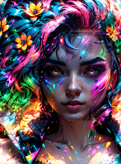woman, cyberpunk, flowers