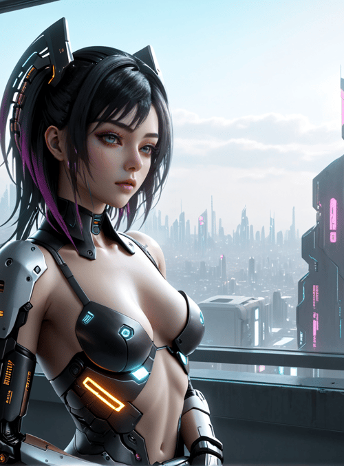 cyborg, woman, city