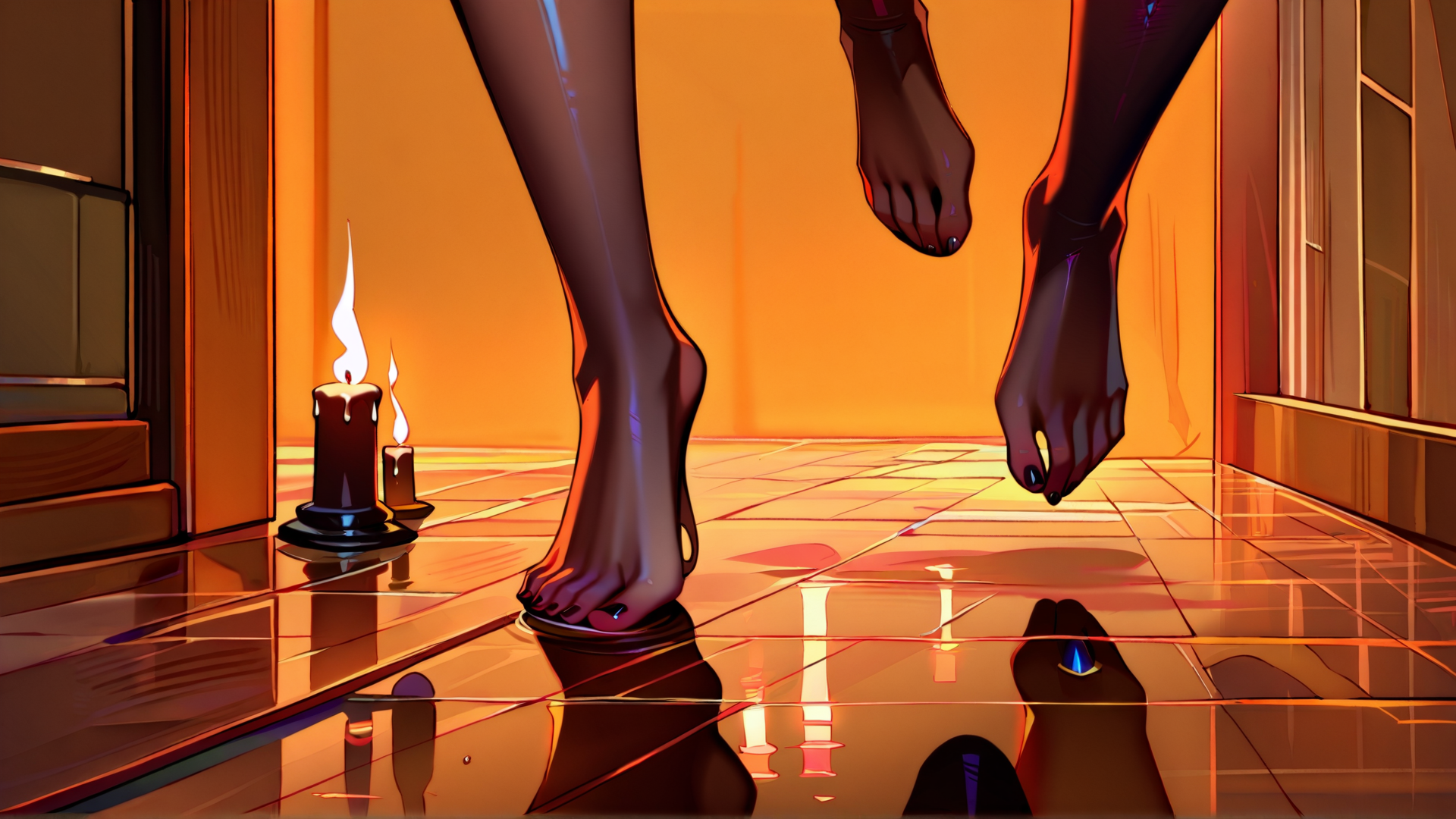 AI generated wallpaper featuring feet, candles, floor