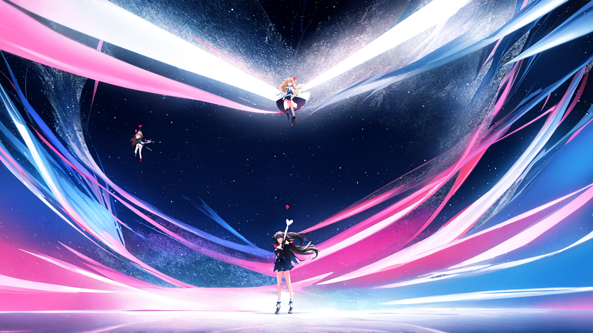 AI generated wallpaper featuring anime characters, girl, celestial elements