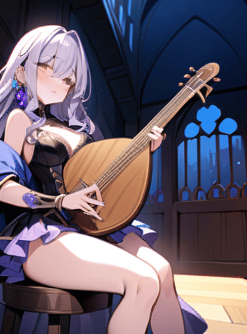 girl, lute, gown