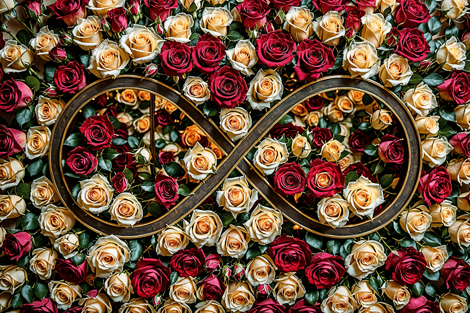 AI generated wallpaper featuring roses, infinity symbol