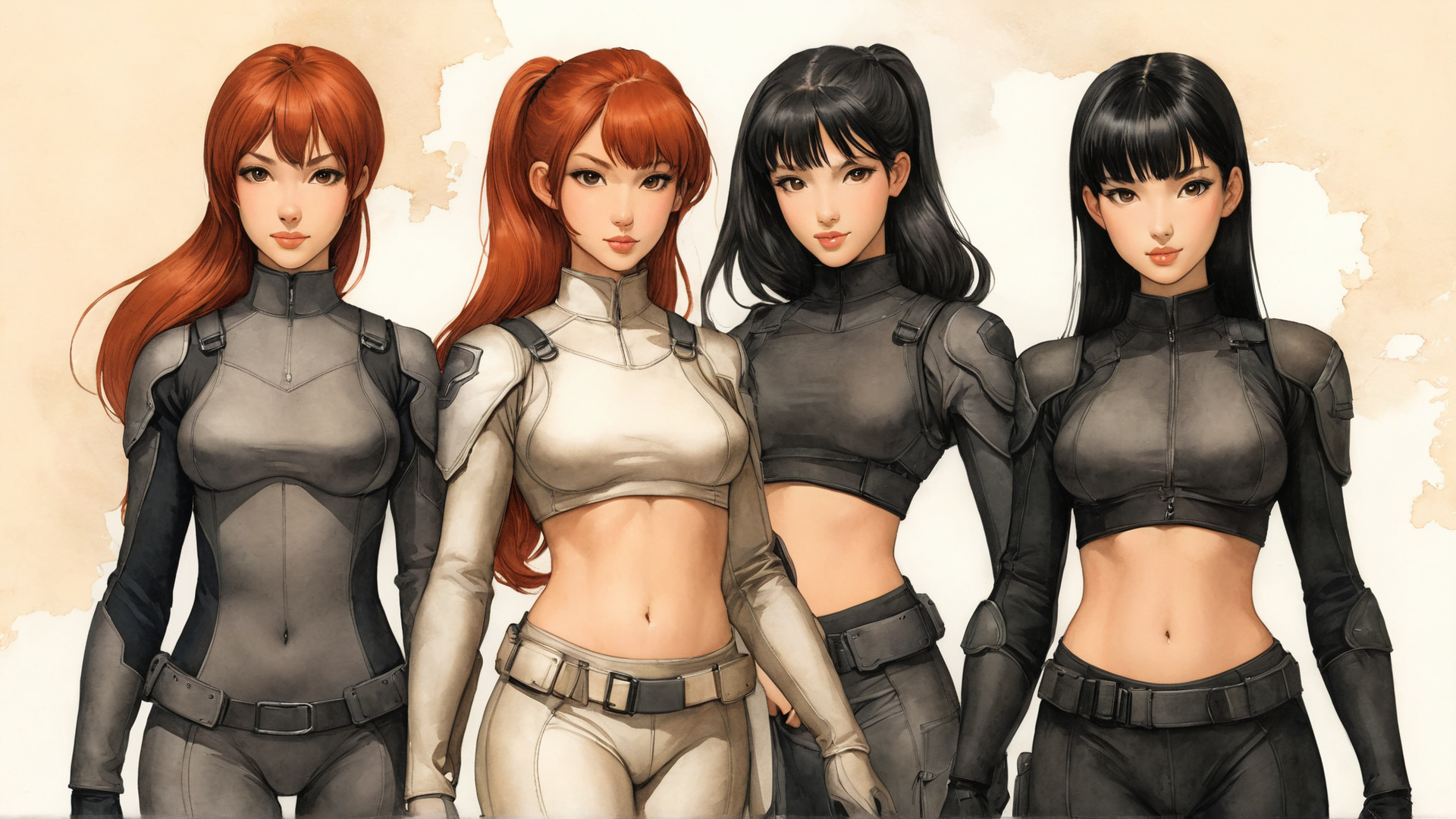 AI generated wallpaper featuring women, characters, models, art, figures