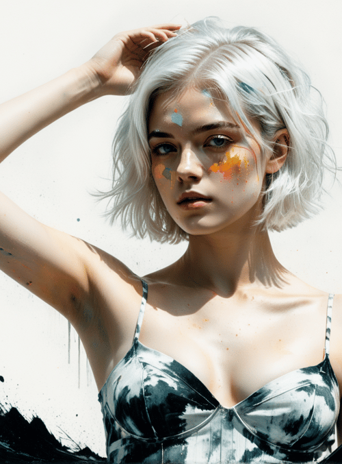 woman, hair, paint, art, sleeveless top