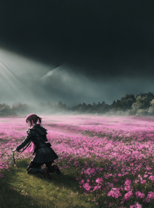 girl, field, flowers
