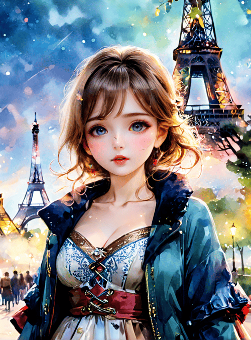 girl, eiffel tower, park