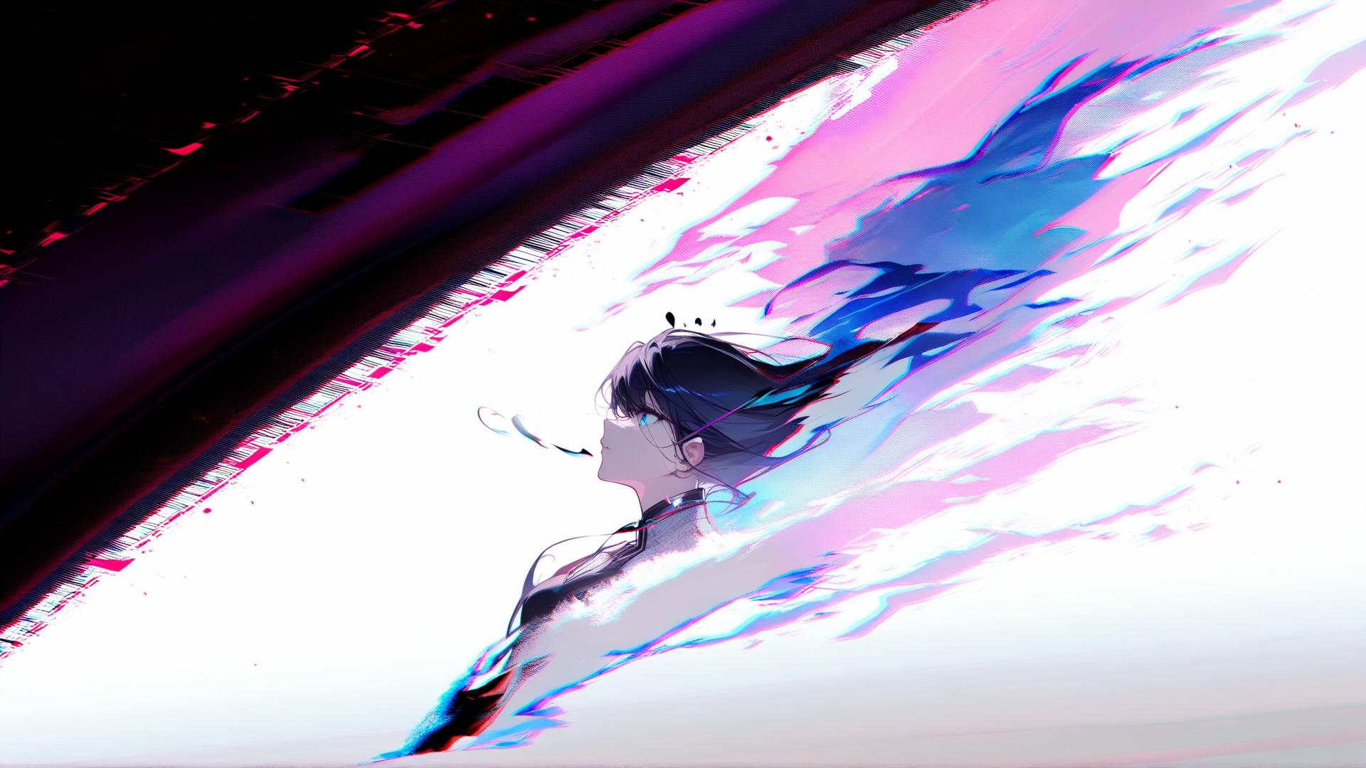 AI generated wallpaper featuring anime girl, glowing aura, cyberpunk
