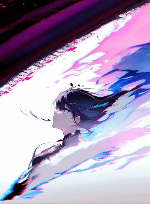 anime girl, glowing aura, cyberpunk