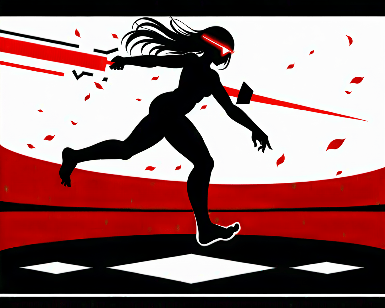 AI generated wallpaper featuring silhouette, woman, swords