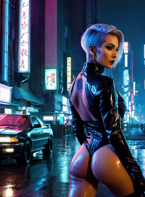 woman, neon, street