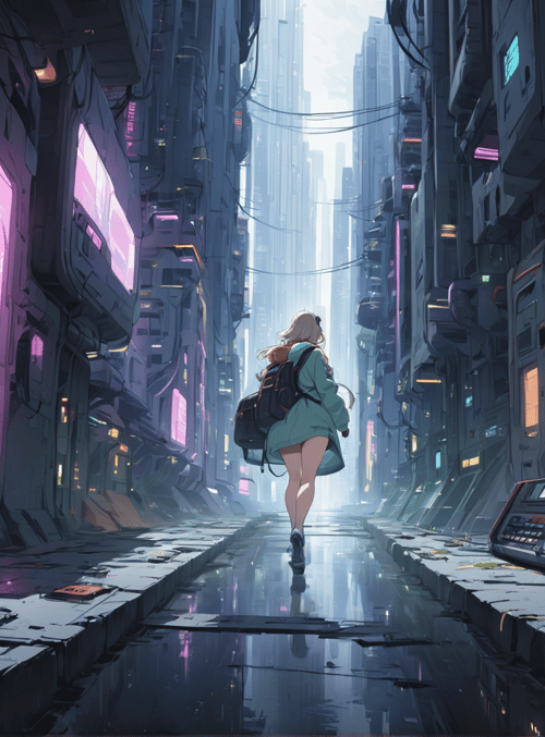 girl, city, street