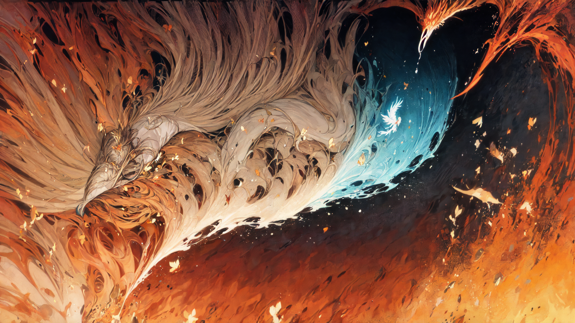AI generated wallpaper featuring phoenix, bird, waves