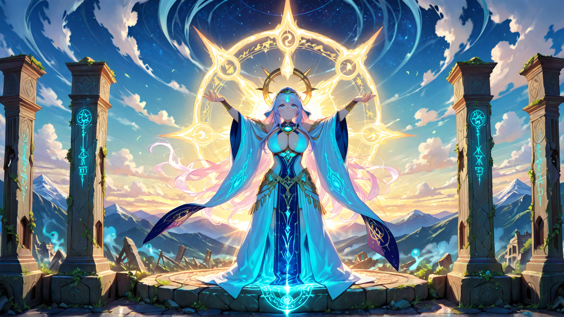AI generated wallpaper featuring goddess, mage, ancient