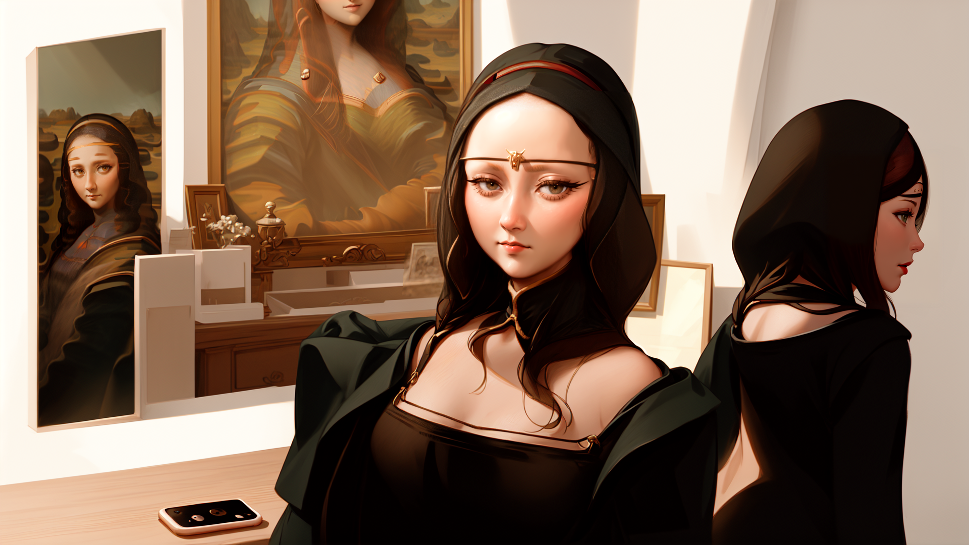 AI generated wallpaper featuring woman, art, muse