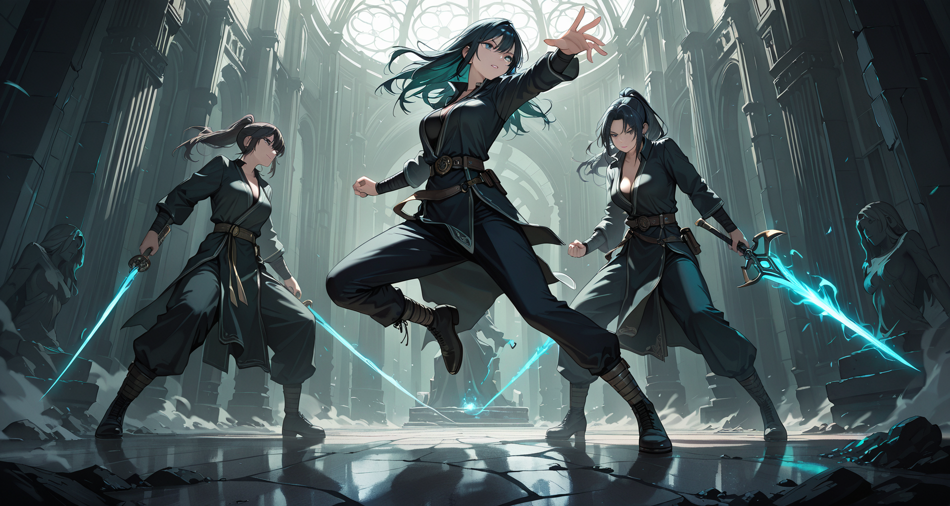 AI generated wallpaper featuring warriors, sword, mage