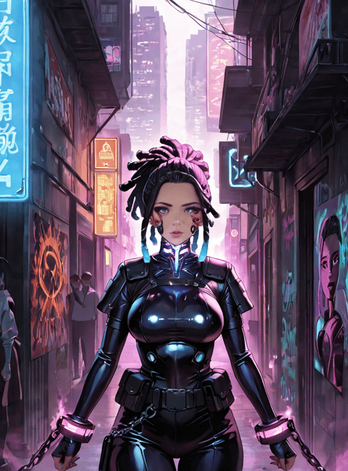 cyborg, woman, street