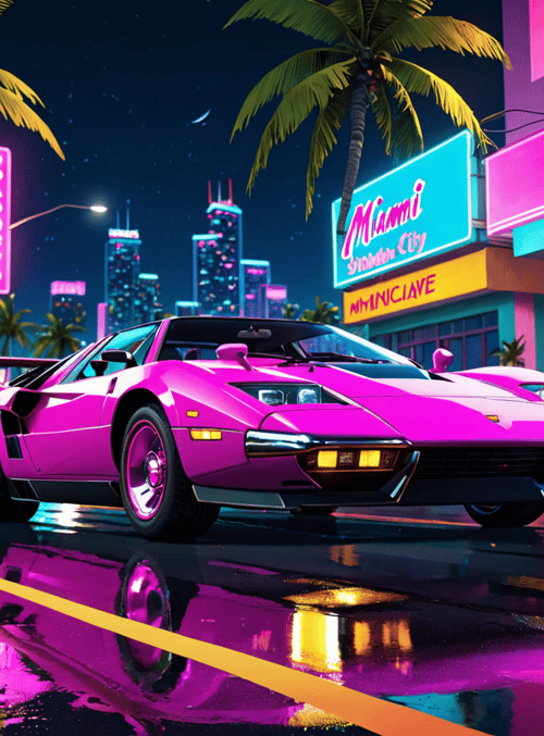 car, city, palm tree