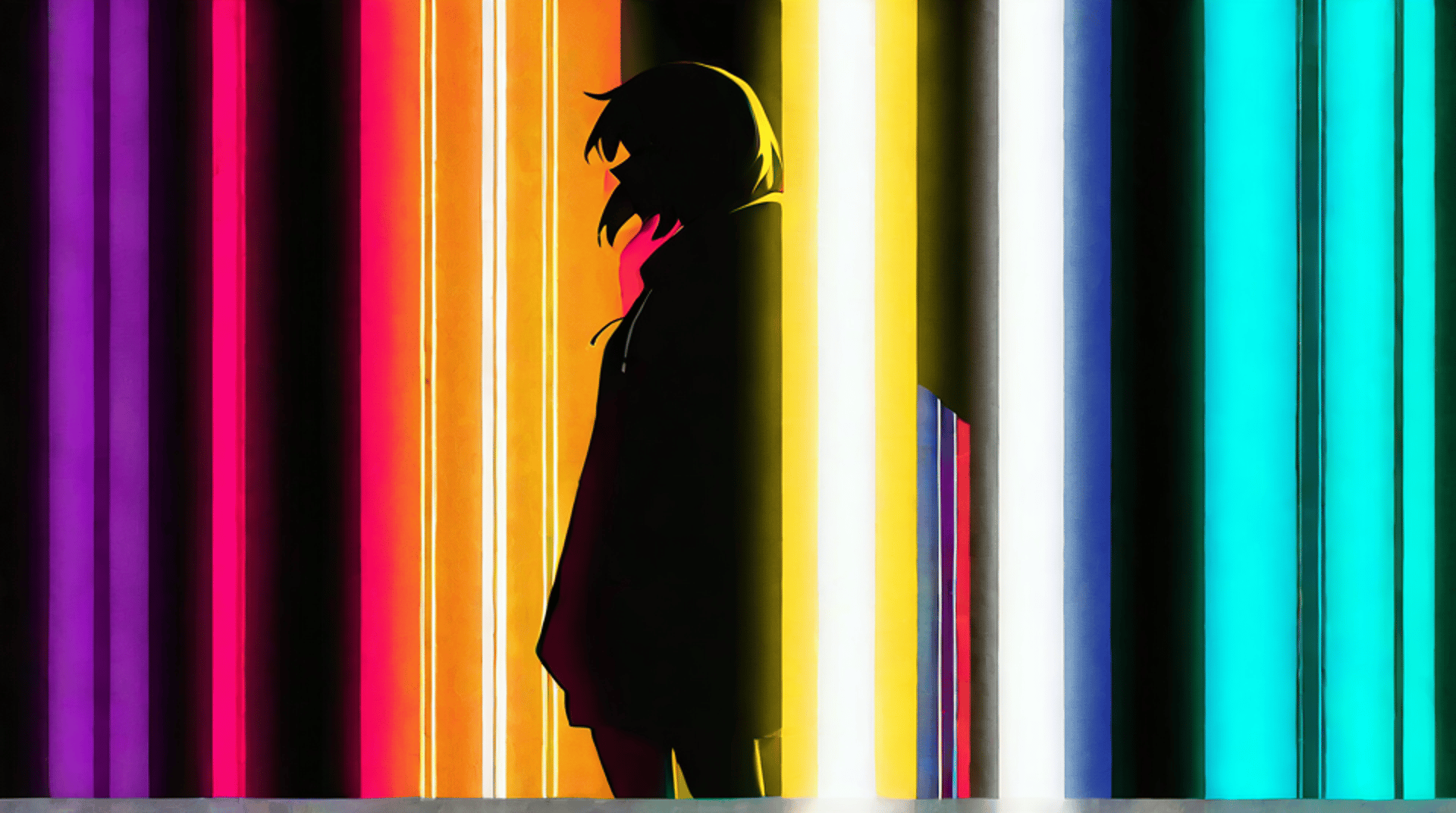 AI generated wallpaper featuring silhouette, person, neon