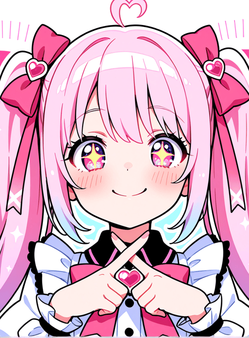 girl, anime, character, double ponytails, hearts, stars