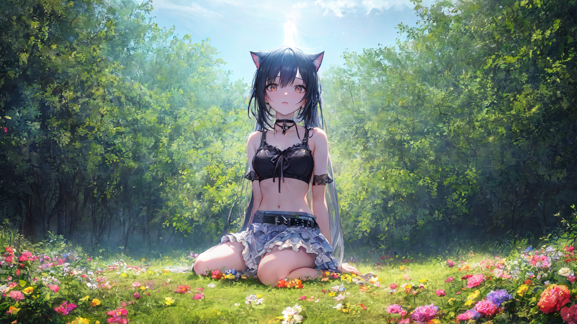 AI generated wallpaper featuring catgirl, anime, girl