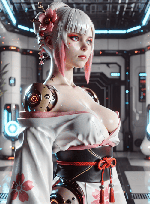 cybernetic, geisha, robot, woman, anime