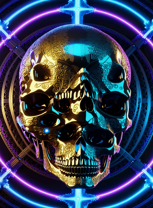 skull, neon, circle