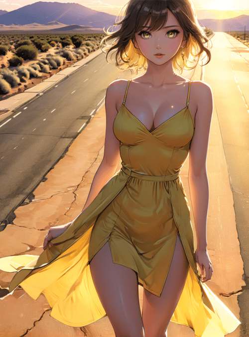 woman, road, desert