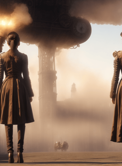 women, steampunk, airship