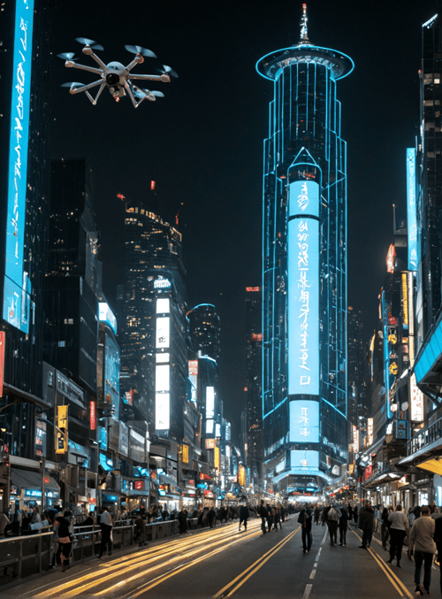 city, drones, buildings