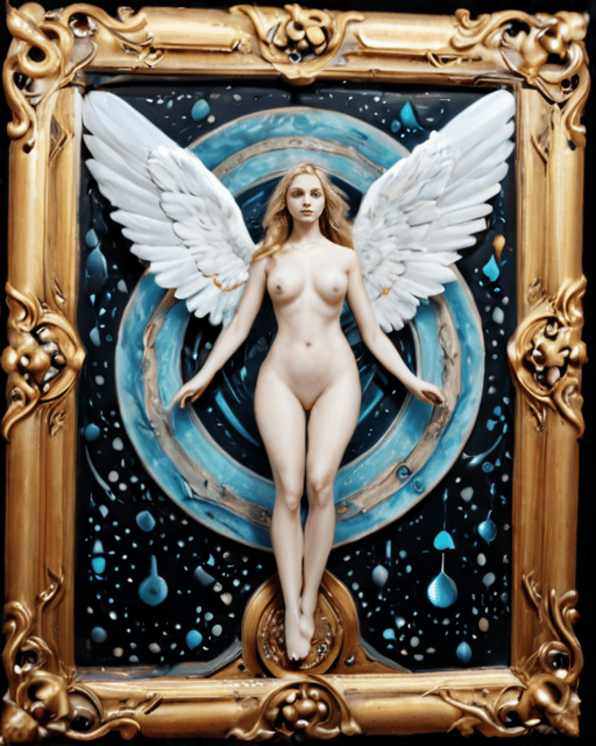 AI generated wallpaper featuring angel, woman, frame