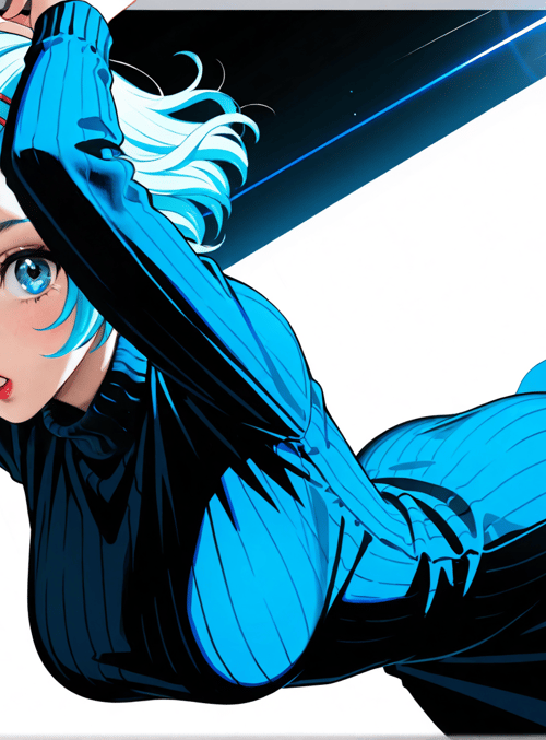 anime girl, blue hair, bottle, fashion