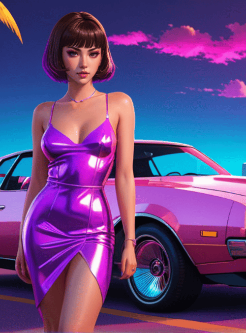 woman, car, city