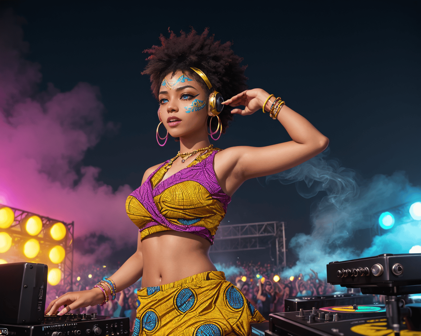 AI generated wallpaper featuring dj, woman, stage