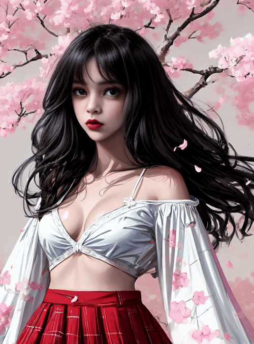 woman, cherry blossom, kimono