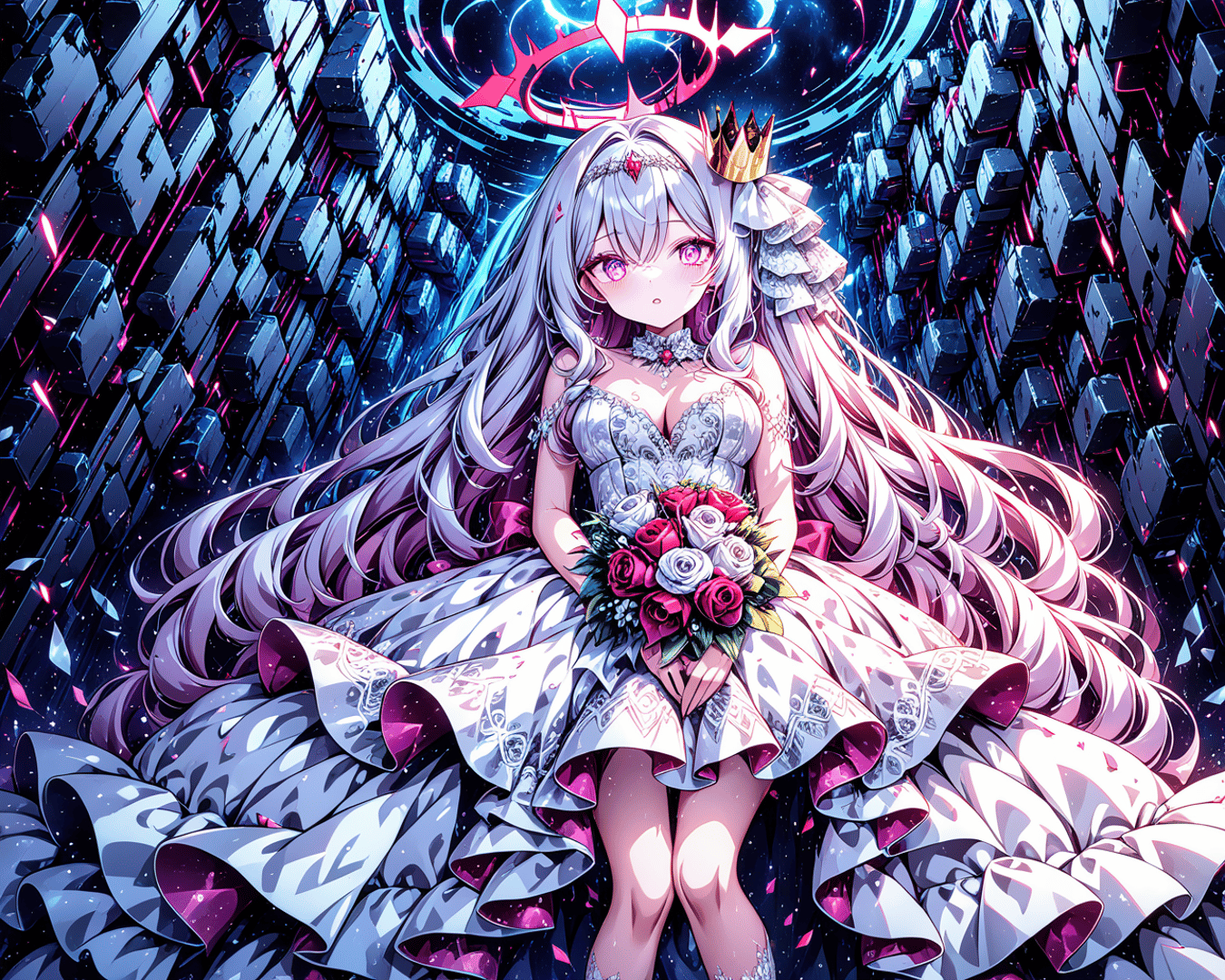 AI generated wallpaper featuring girl, bride, crystals