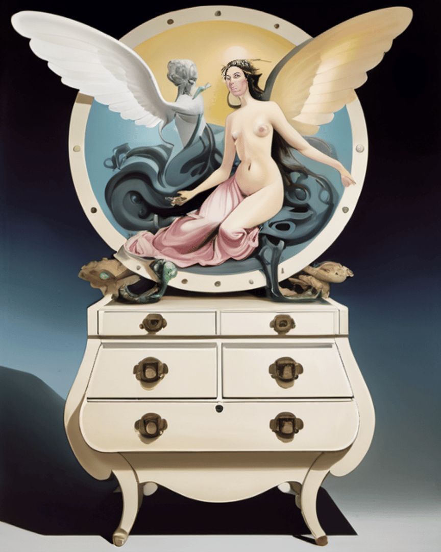 AI generated wallpaper featuring angel, fairy, dresser