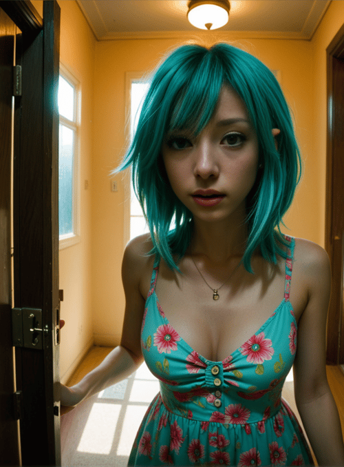 woman, door, dress