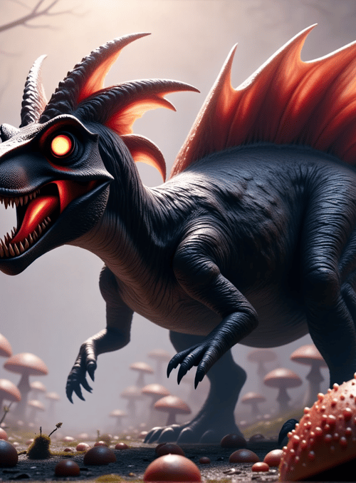 dragon, mushroom, forest, creature