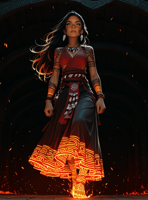 woman, ancient, tribal, warrior, fire