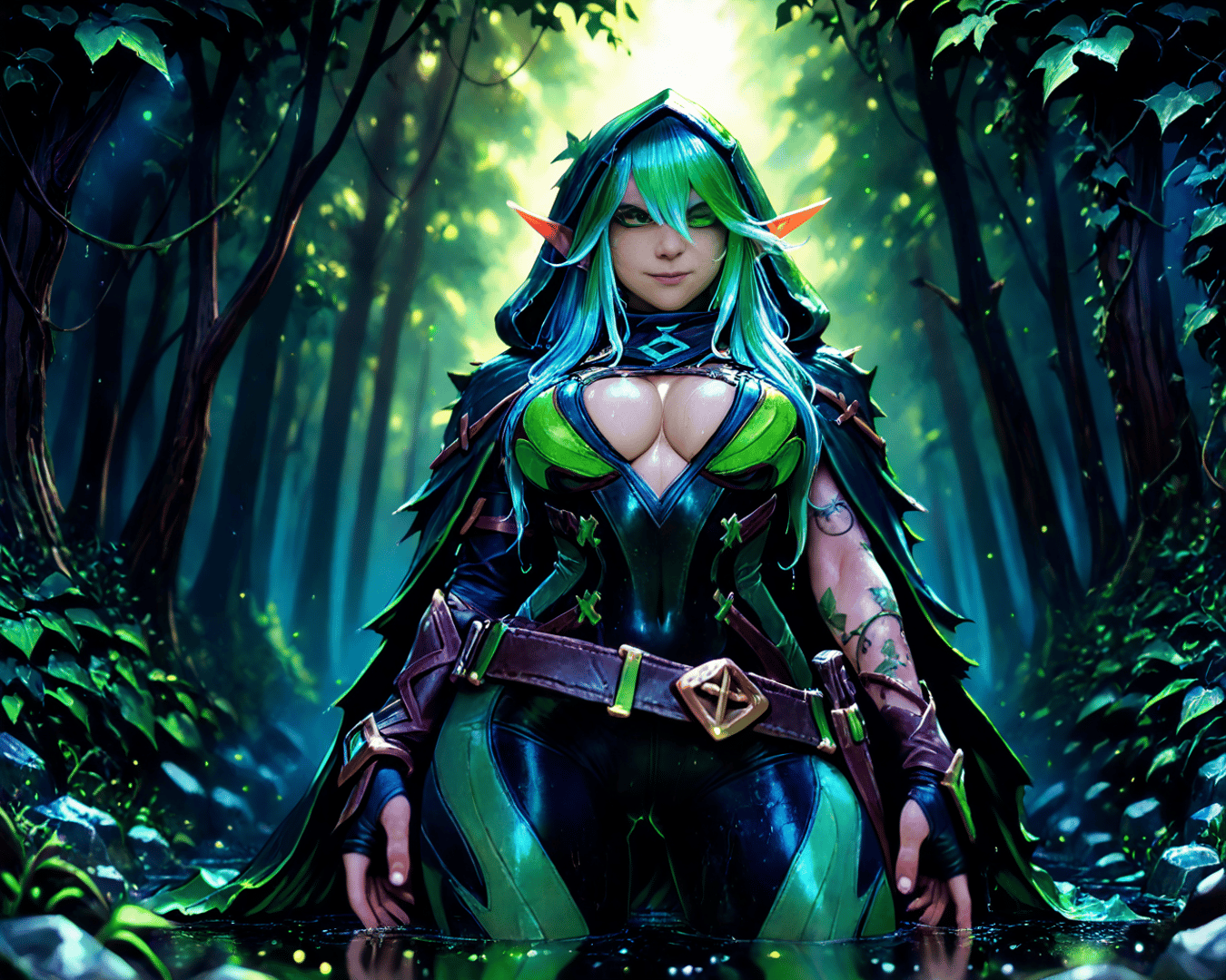 AI generated wallpaper featuring elf, woman, forest