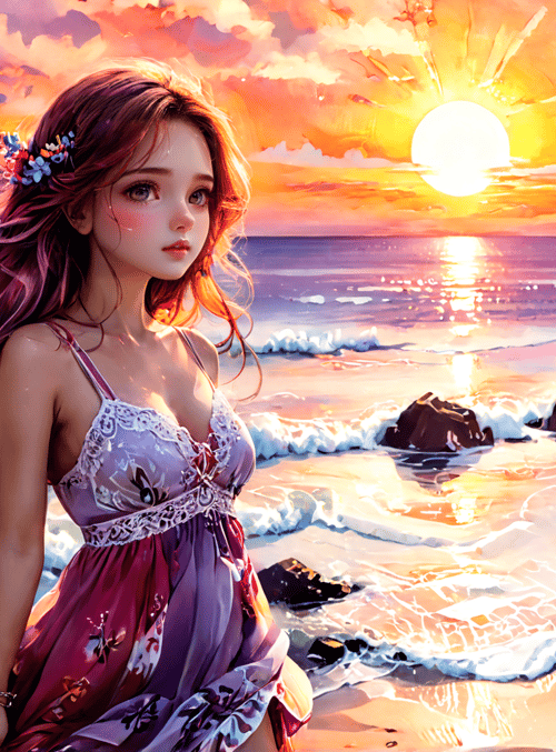 woman, beach, sunset