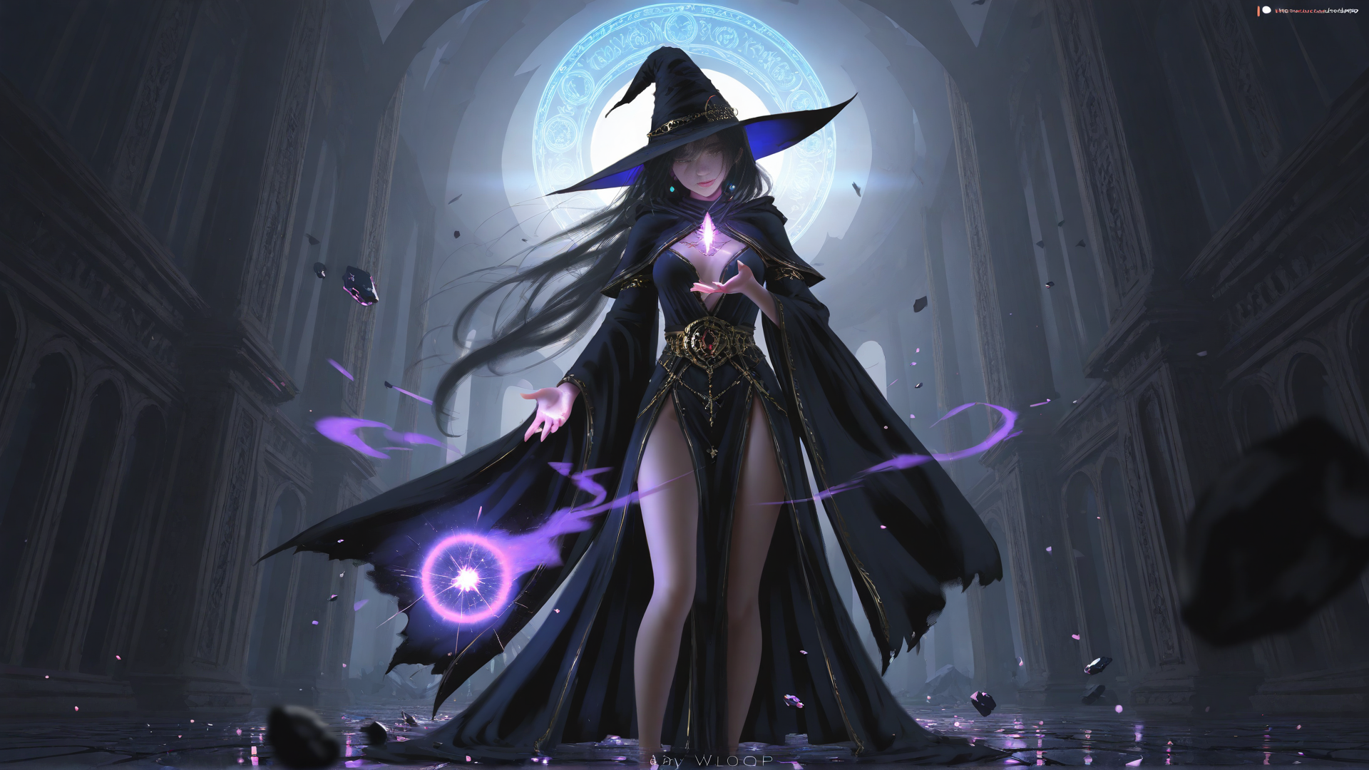 AI generated wallpaper featuring witch, mage, sorceress